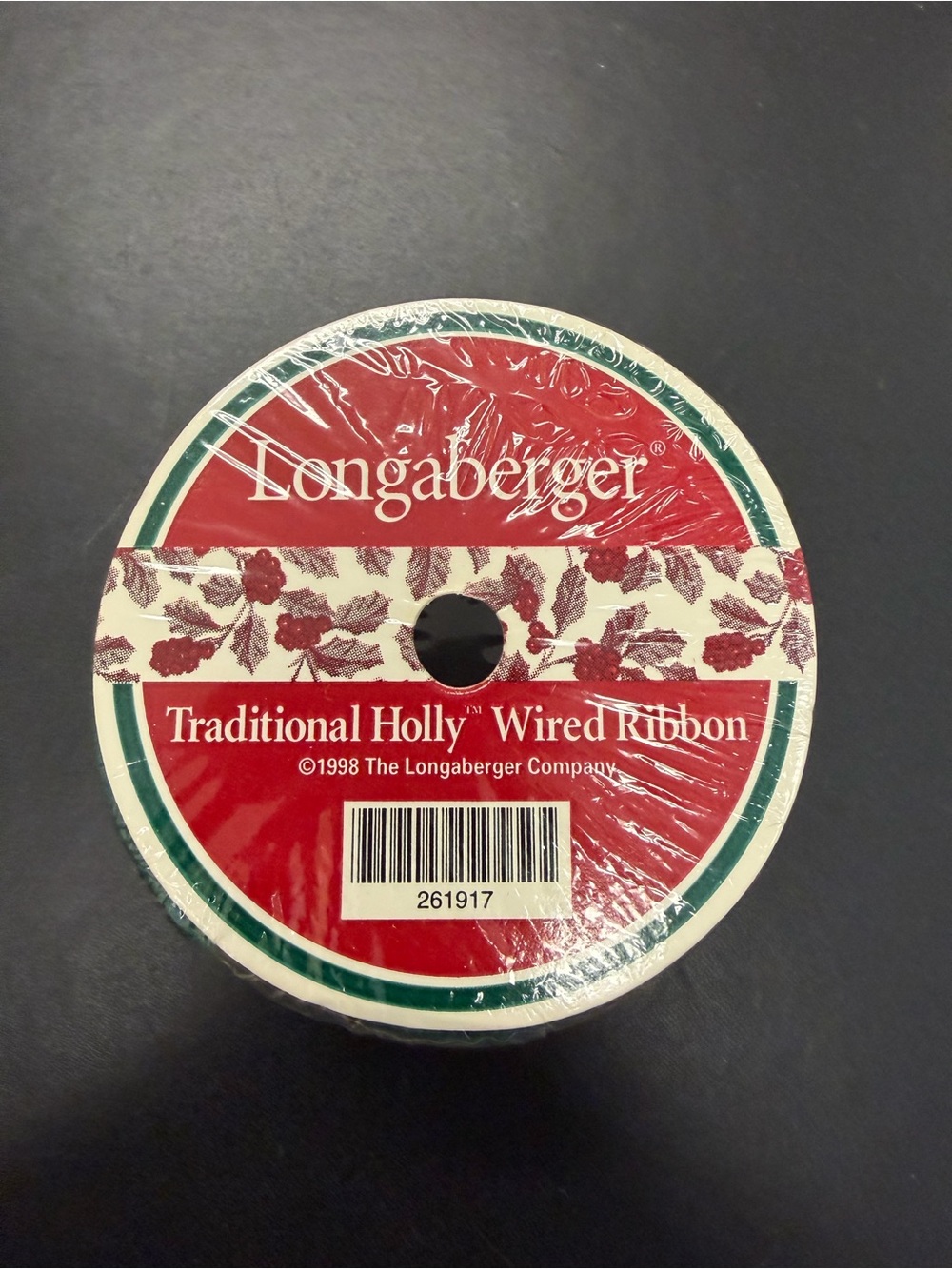 Longaberger Traditional Holly Wired Ribbon - Red, Green & White